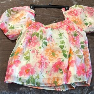Flying Tomato Floral Puff Sleeve Top size L off shoulder NWOT.